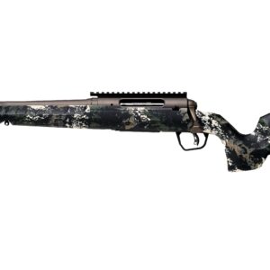 Camouflage bolt-action rifle on white background