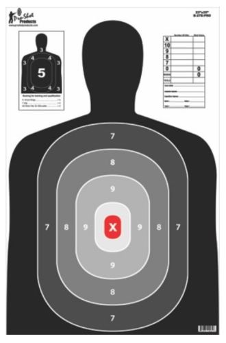 Human silhouette shooting target with scoring rings
