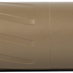 Tan cylindrical firearm suppressor on white background