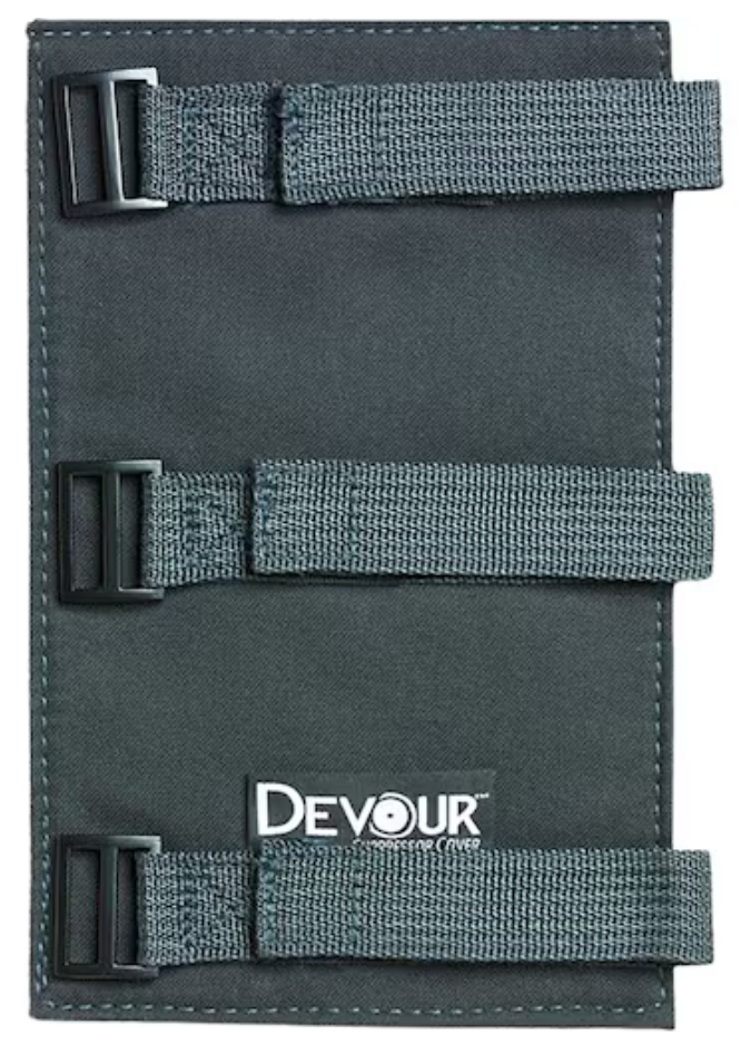 Gray Devour grill grease cover with adjustable straps
