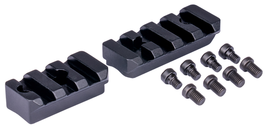 Black Picatinny rail sections with mounting screws