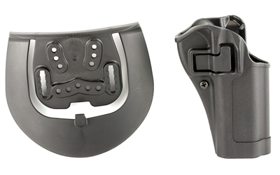 Black polymer gun holster with mounting plate