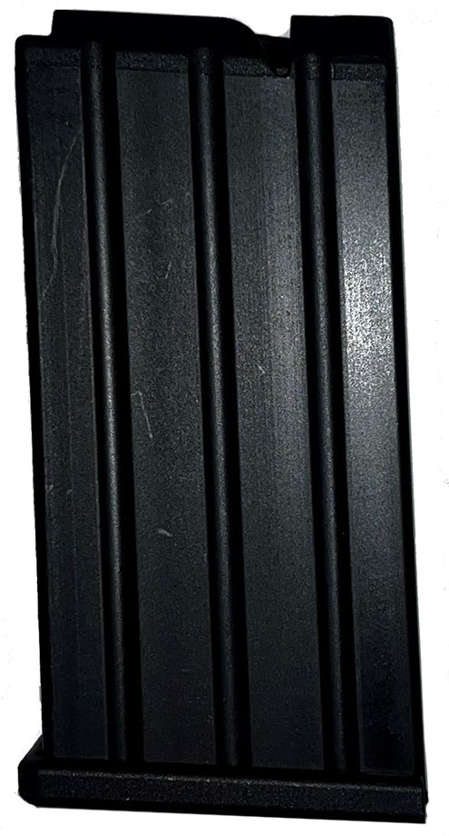 Black metal rifle magazine with vertical ridges