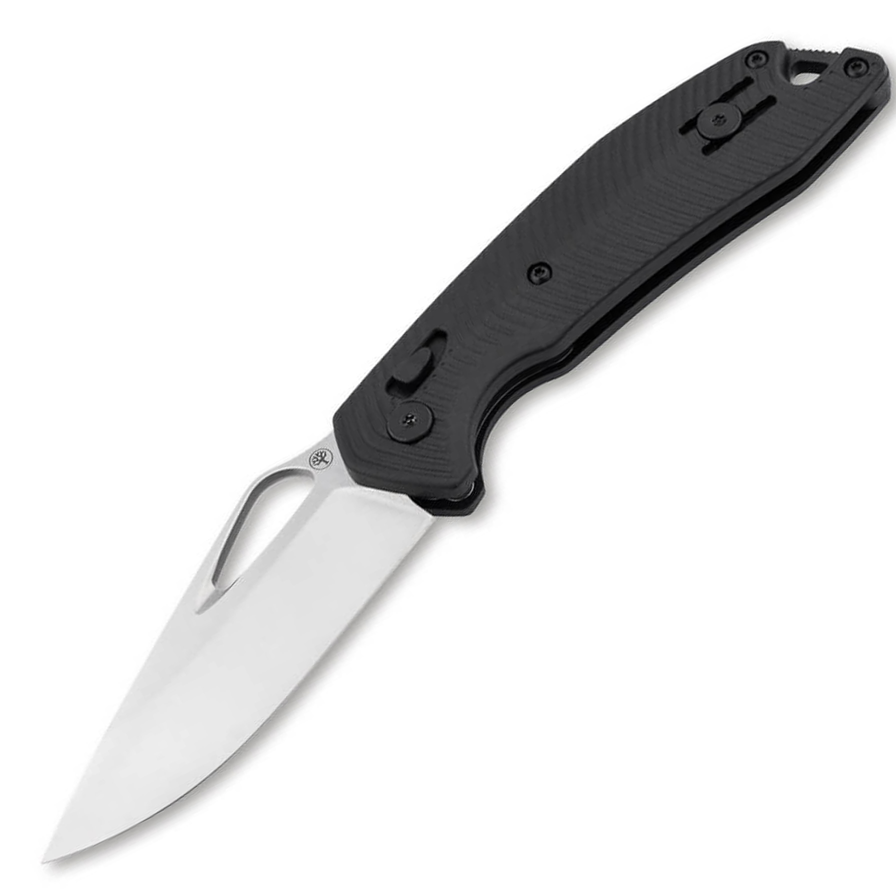 Black folding pocket knife with silver blade