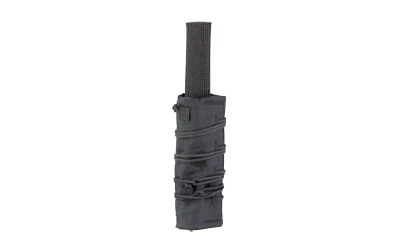 Black tactical radio pouch with antenna attached