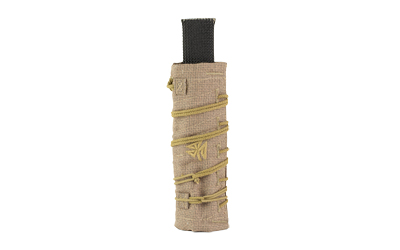 Burlap-wrapped handle with yellow cord bindings