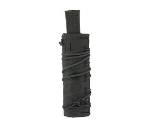 Black cylindrical case with straps and buckles