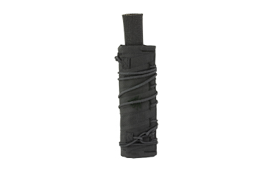Black cylindrical case with straps and buckles