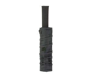 Black cylindrical utility pouch with strap