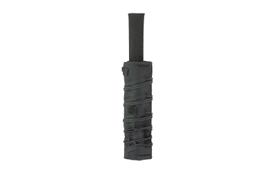 Black cylindrical utility pouch with strap