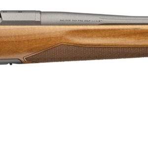 Bolt-action rifle with wooden stock and long barrel