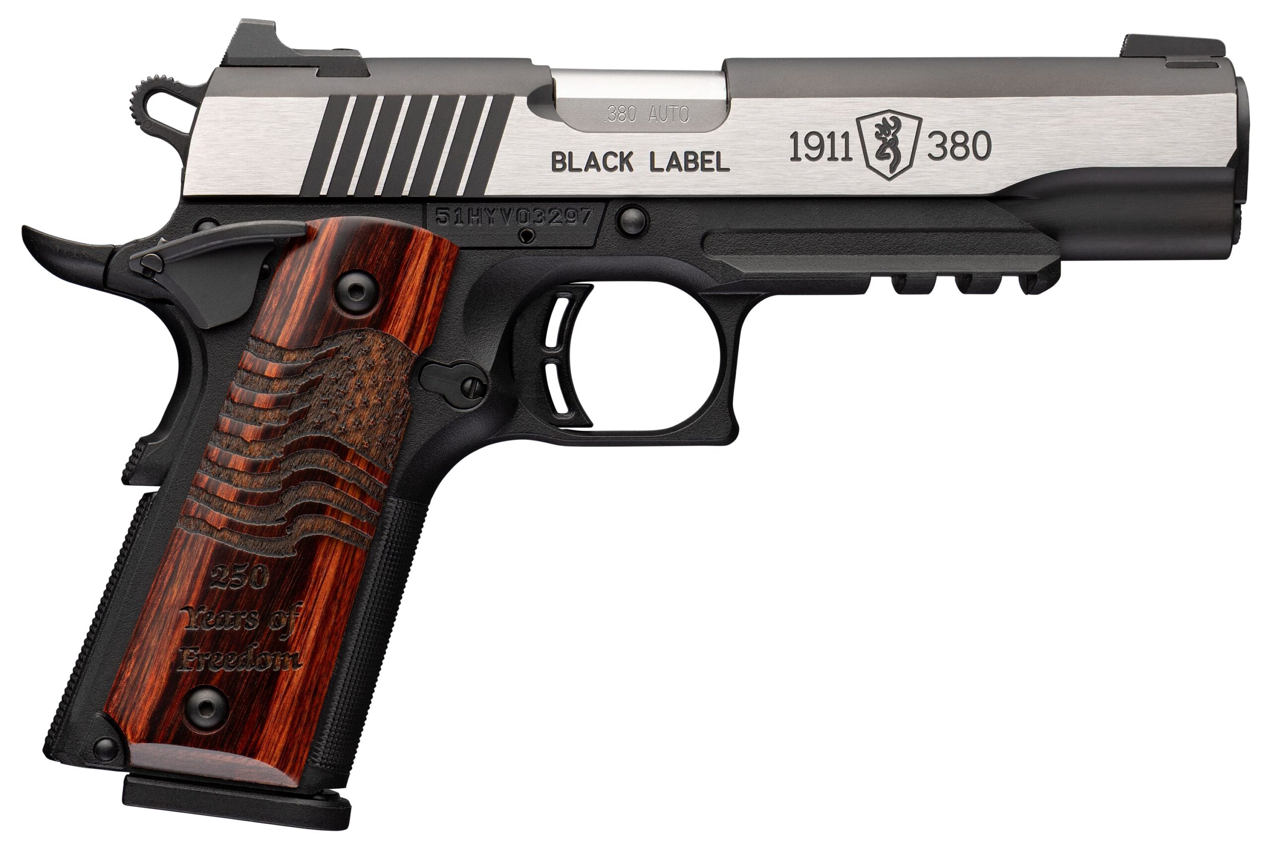 1911 Black Label .380 handgun with wood grip