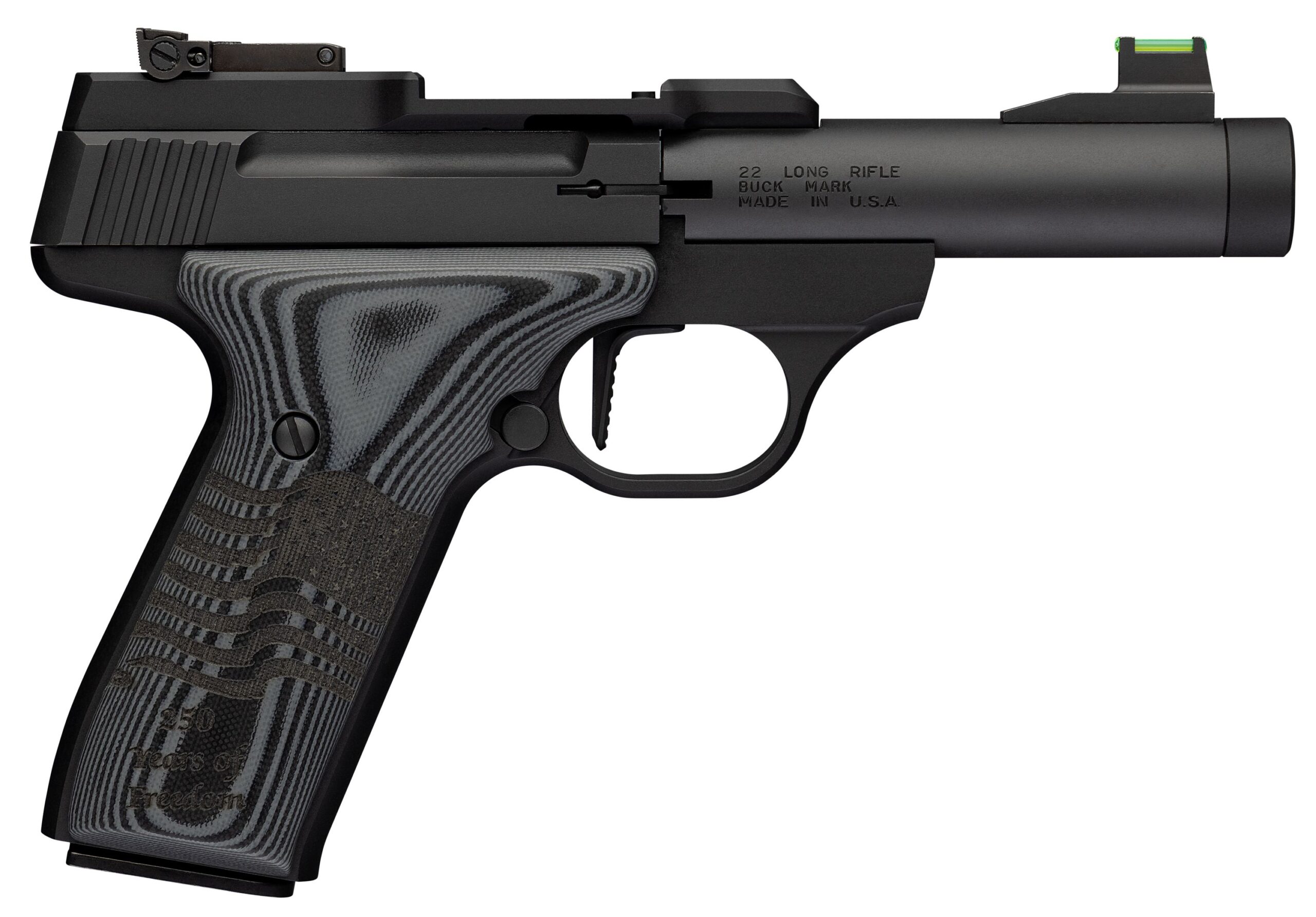 Black .22 caliber semi-automatic pistol close-up
