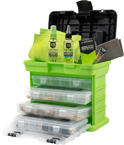 Green gun cleaning kit with supplies and case