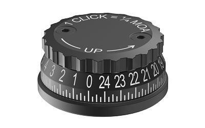 Black rifle scope elevation adjustment turret dial