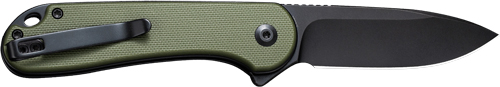 Green handle folding knife with black blade