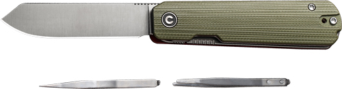 Green handled folding pocket knife with stainless steel blade