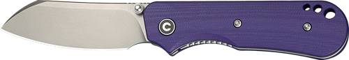 Purple-handled folding knife with silver blade