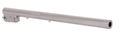 Long cylindrical metal suppressor on white background