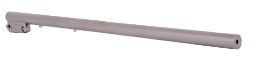 Long cylindrical metal gun barrel with mount