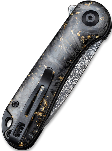 Damascus folding knife with marbled black handle