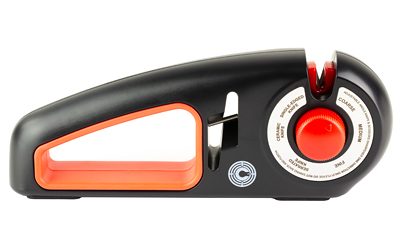 Black and orange handheld knife sharpener