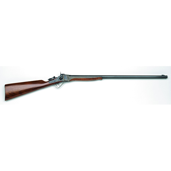 Antique long-barrel rifle with wooden stock