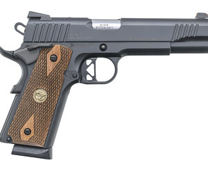 1911-style semi-automatic pistol with wooden grips