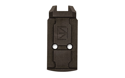 Dark metal mounting plate with two screw holes