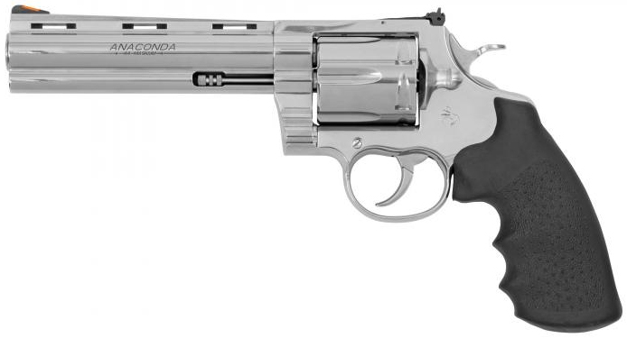 Silver revolver handgun with black grip