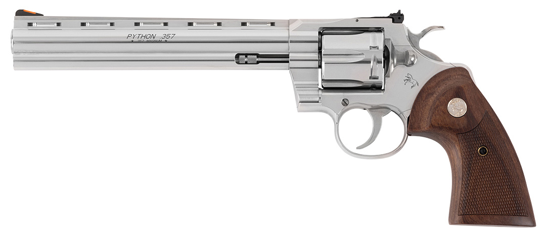 Stainless steel .357 Magnum revolver with wooden grip