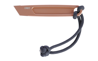 Copper fixed-blade knife with black paracord lanyard