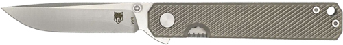 Gray folding pocket knife with textured handle