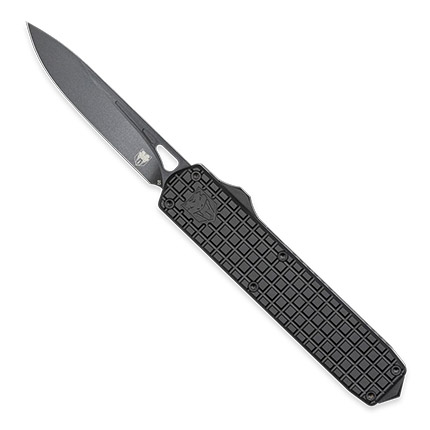 Black folding knife with textured handle
