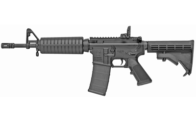 Black AR-15 style rifle on white background