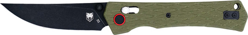 Green folding knife handle with button lock