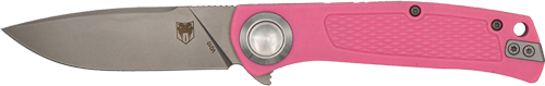 Pink-handled folding knife with stainless steel blade