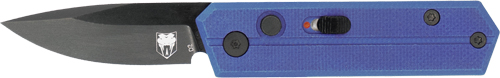 Blue-handled folding pocket knife with black blade