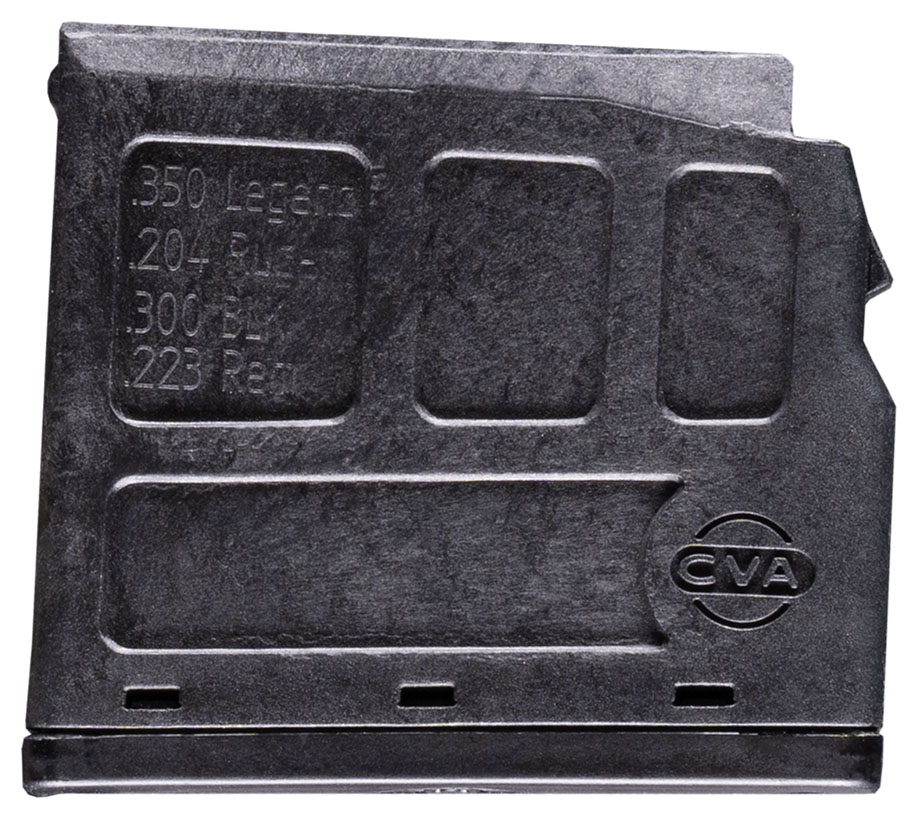 Black CVA rifle magazine with embossed caliber markings