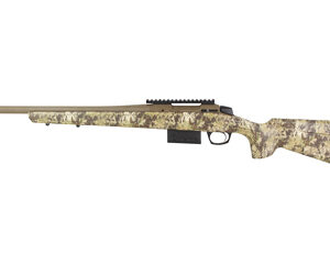 Camouflage bolt-action rifle on white background