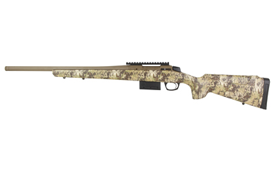 Camouflage bolt-action rifle on white background