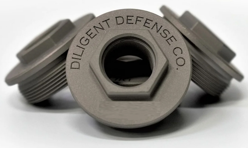 Metal threaded components engraved Diligent Defense Co.