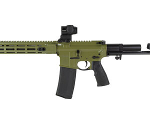 Olive green tactical rifle with optic sight