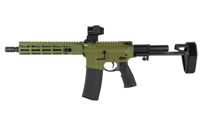 Olive green tactical rifle with optic sight