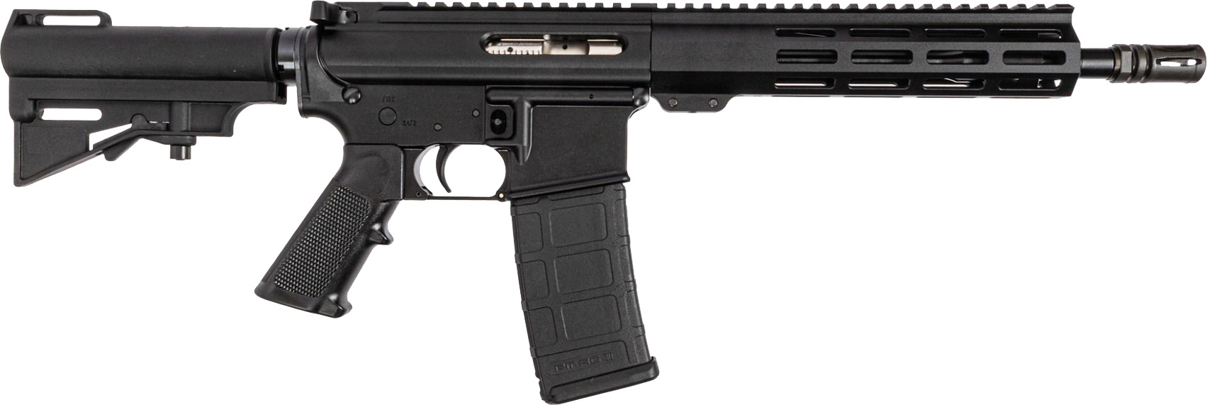 Black AR-15 style semi-automatic rifle
