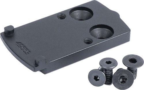 Black metal mounting plate with four screws