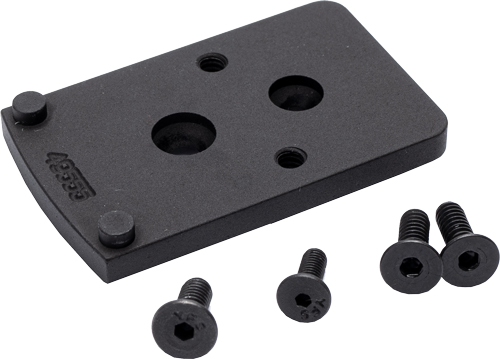 Black mounting plate with screws and threaded holes