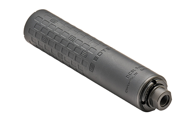 Black cylindrical firearm suppressor with textured grip