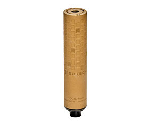 Brown cylindrical industrial filter cartridge on white background