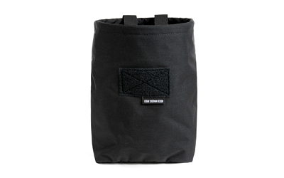 Black cylindrical utility pouch with front patch